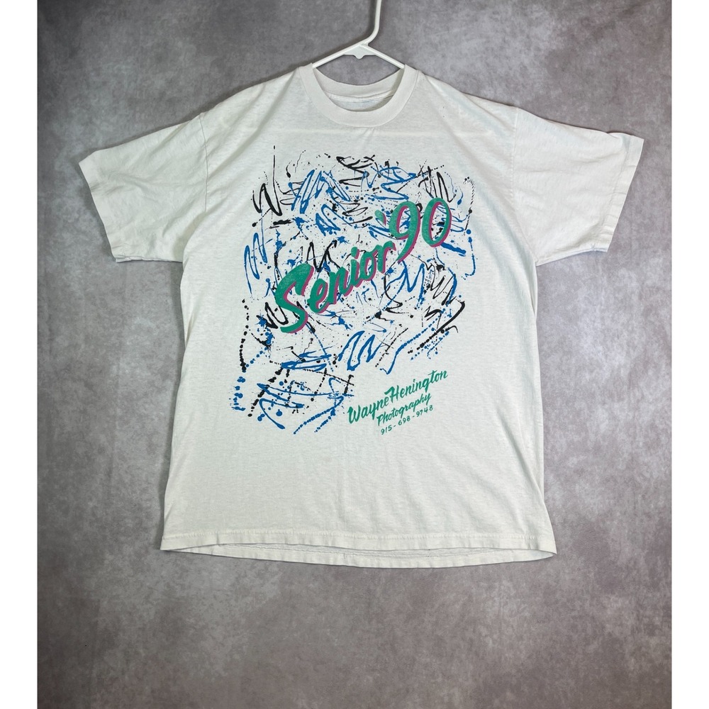 VINTAGE 90s Senior Shirt Adult Medium White Paper Thin Single Stitch USA 90s